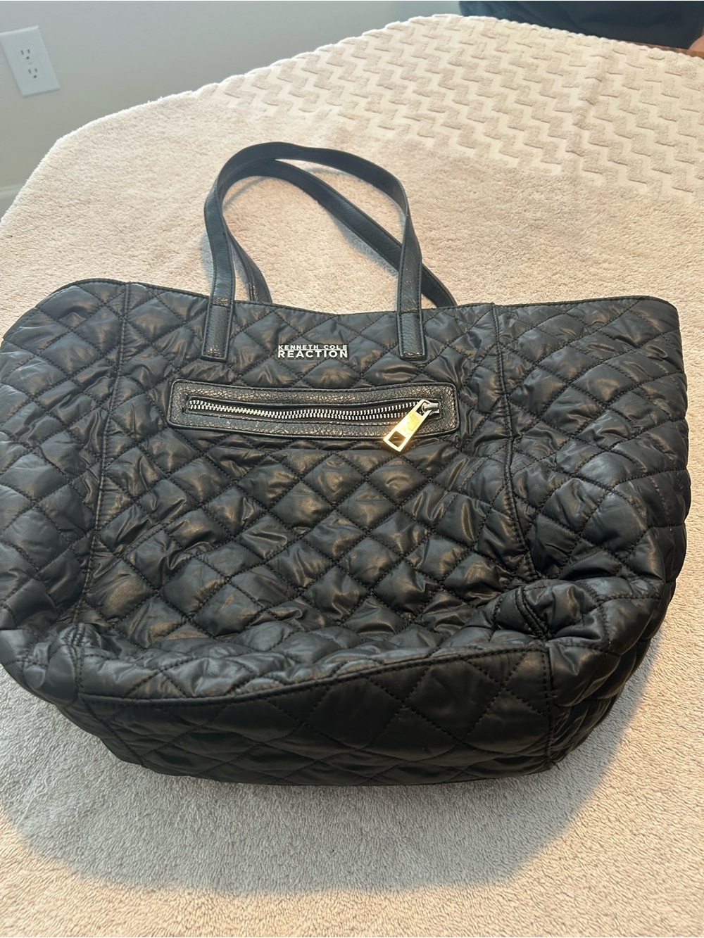 Kenneth Cole Reaction Quilted Black Tote with Front Zip Pocket